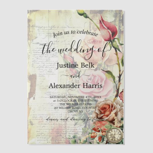  Roos bruiloft Vellum Uitnodigingen (Voorkant)