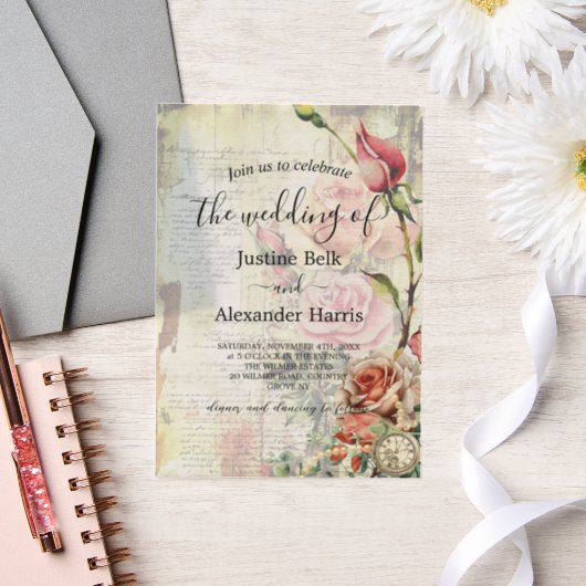  Roos bruiloft Vellum Uitnodigingen (Huwelijk)