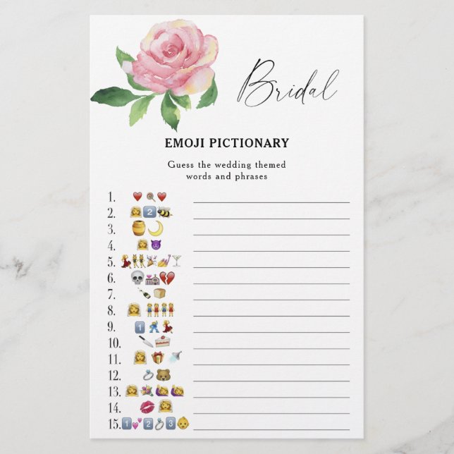 Roos - bruiloftsshower emoji pictionary spel (Voorkant)