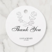 Roos Bud Modern Zwart-wit Bedankt Bedankjes Labels (Voorkant)