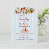 Roos Burgundy Blue Floral Weddenschap Kaart (Staand voorkant)