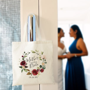 Roos Burgundy Floral Wreath Moeder van de Bride Tote Bag