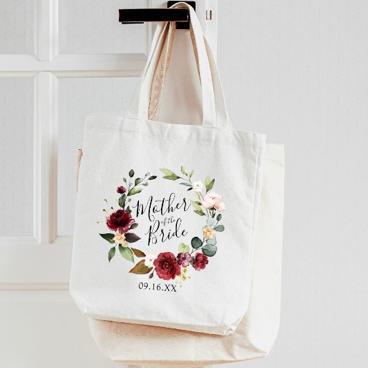 Roos Burgundy Floral Wreath Moeder van de Bride Tote Bag