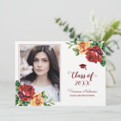  Roos Burgundy Red Afstuderen Foto Afstudeerder Kaart (Staand voorkant)