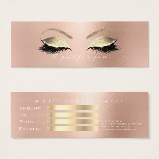 Roos Cadeaubon White PinkGold Lashes Makeup Mini Visitekaartjes (Voorkant /achterkant)