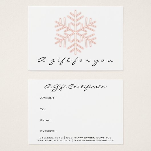 Roos Cadeaucertificaat Roze Makeup Holiday Snow Visitekaartje (Voorkant /achterkant)