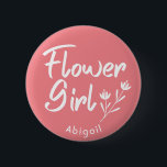 Roos Calligrafie Bloemenmeisje Persoonlijke Button<br><div class="desc">De moderne tekst en het grafische ontwerp van Bloemenmeisje voor Vrijgezellenfeest,  de partijen van de Overeenkomst en de fotoschoten. Deze badge kan worden gepersonaliseerd met de naam van het bloemmeisje of een aangepaste tekst.</div>