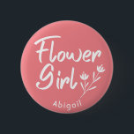 Roos Calligrafie Bloemenmeisje Persoonlijke Button<br><div class="desc">De moderne tekst en het grafische ontwerp van Bloemenmeisje voor Vrijgezellenfeest,  de partijen van de Overeenkomst en de fotoschoten. Deze badge kan worden gepersonaliseerd met de naam van het bloemmeisje of een aangepaste tekst.</div>