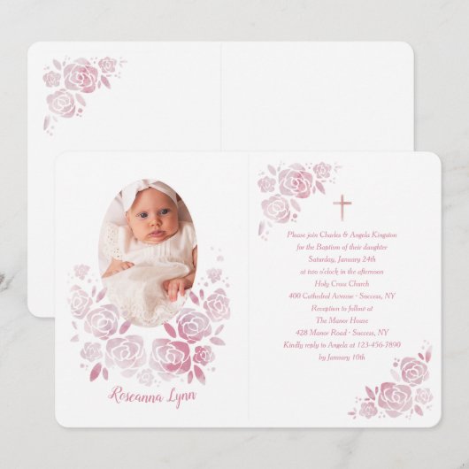 Roos Cameo Doop Foto Uitnodiging (Voorkant / Achterkant)