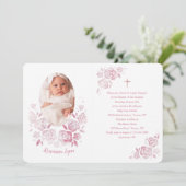 Roos Cameo Doop Foto Uitnodiging (Staand voorkant)