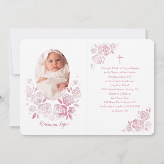 Roos Cameo Doop Foto Uitnodiging (Voorkant)