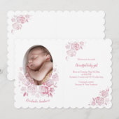 Roos Cameo Fotogeboorteaankondiging Kaart (Voorkant / Achterkant)
