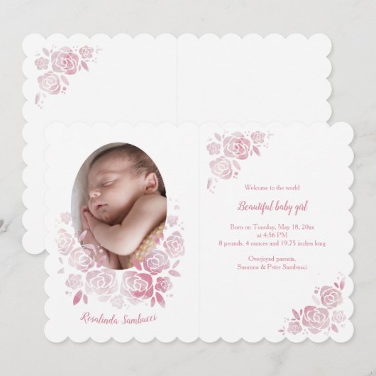 Roos Cameo Fotogeboorteaankondiging Kaart (Voorkant / Achterkant)