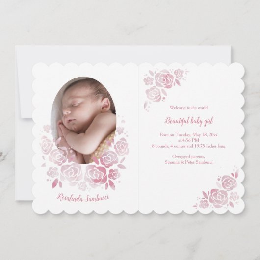 Roos Cameo Fotogeboorteaankondiging Kaart (Voorkant)