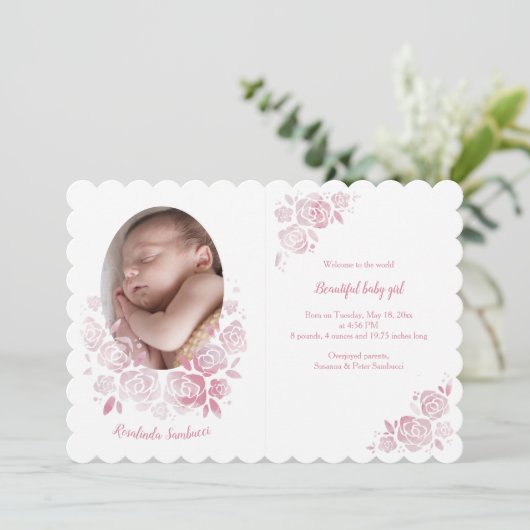 Roos Cameo Fotogeboorteaankondiging Kaart (Staand voorkant)