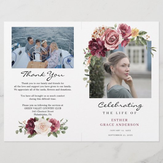 Roos Celebration of Life Folded Funeral Programme Flyer (Voorkant)