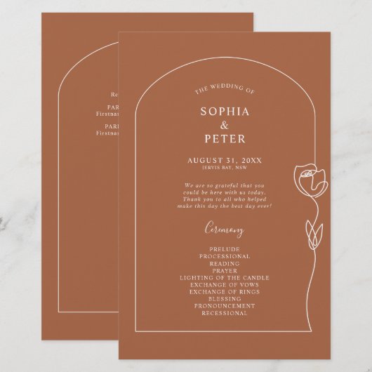 Roos-ceremoniemenprogramma Whimsical Line (Voorkant / Achterkant)