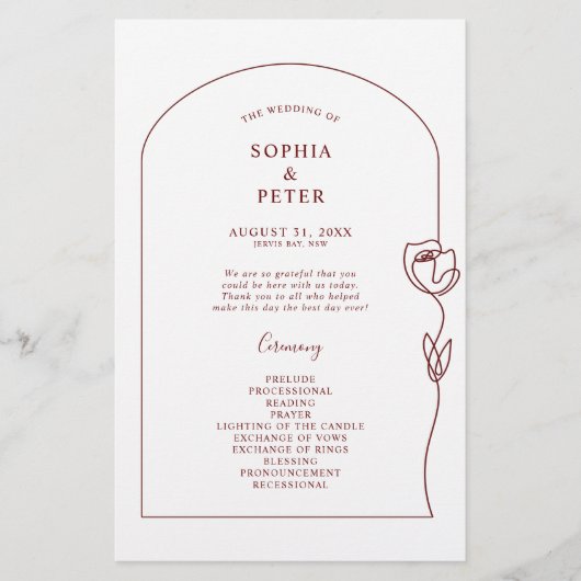 Roos-ceremoniemenprogramma Whimsical Line (Voorkant)