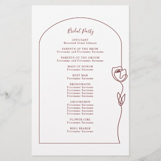 Roos-ceremoniemenprogramma Whimsical Line (Achterkant)