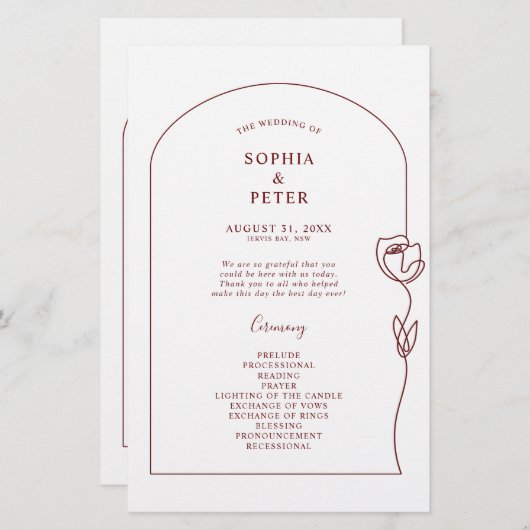 Roos-ceremoniemenprogramma Whimsical Line (Voorkant / Achterkant)