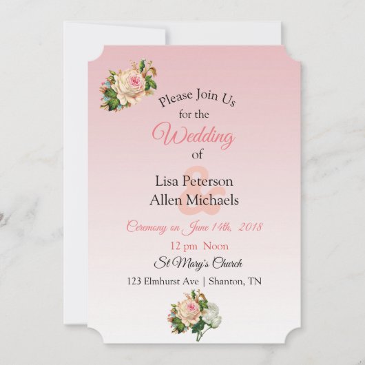  Roos Champagne Floral bruiloft uitnodiging (Voorkant)