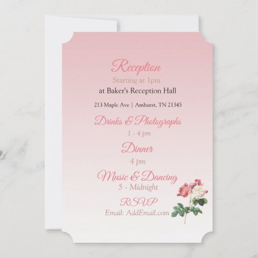 Roos Champagne Floral bruiloft uitnodiging (Achterkant)