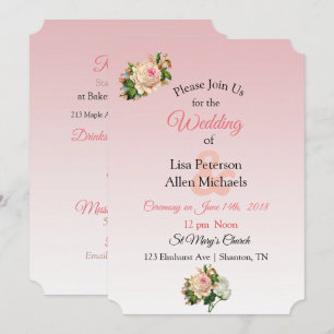  Roos Champagne Floral bruiloft uitnodiging