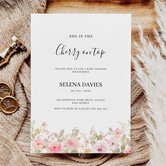 Roos Cherry Baby shower Uitnodiging, Kaart