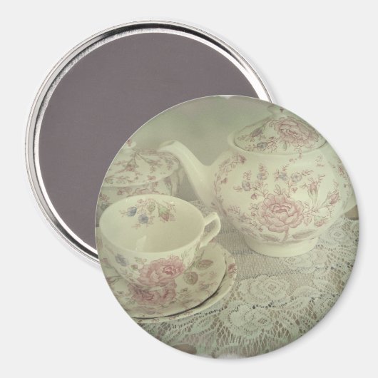  Roos Chintz Teapot, Cup Magnet (Voorkant / Achterkant)