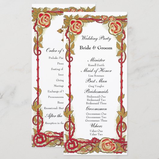 Roos Christelijk huwelijksprogramma Programmakaart (Voorkant / Achterkant)