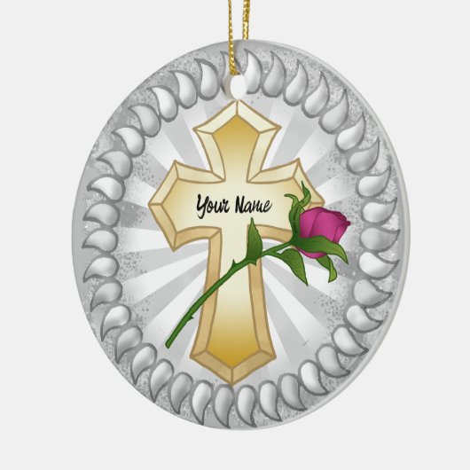 Roos Christelijk Kruis Keramisch Ornament (Links)