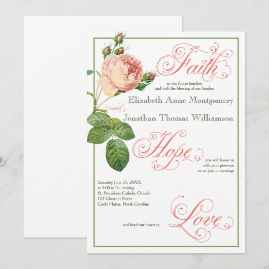 Roos Christelijke bruiloft uitnodiging (Voorkant / Achterkant)