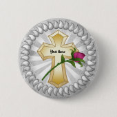 Roos Christelijke Cross pin-knop Ronde Button 5,7 Cm (Voorkant)