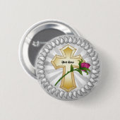 Roos Christelijke Cross pin-knop Ronde Button 5,7 Cm (Voorkant /achterkant)