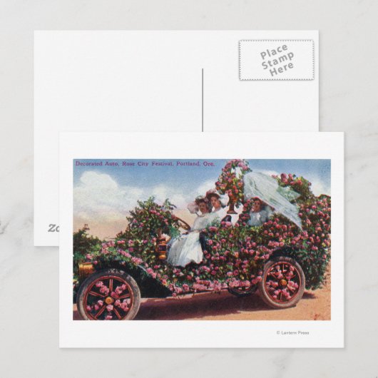 Roos City Festival Decorated Auto met Dames Briefkaart (Voorkant / Achterkant)