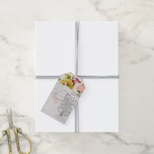 Roos Collage Gift Label Cadeaulabel (Met Touw)