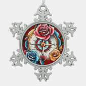 roos Compass Dreams Tin Sneeuwvlok Ornament (Voorkant)