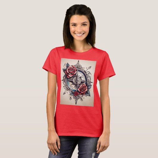 Roos Compass: Navigeer door uw stijl met betekenis T-shirt (Voorkant volledig)