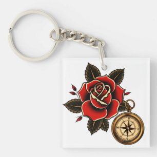 Roos Compass of Bliss Sleutelhanger