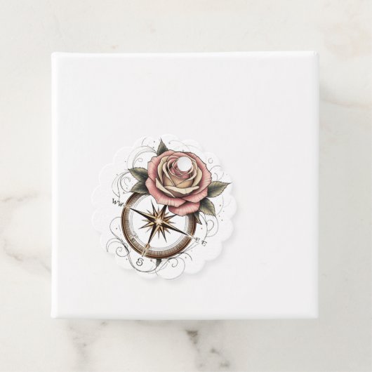 Roos Compass Tattoo-geïnspireerd ontwerp Bedankjes Labels (In situ)