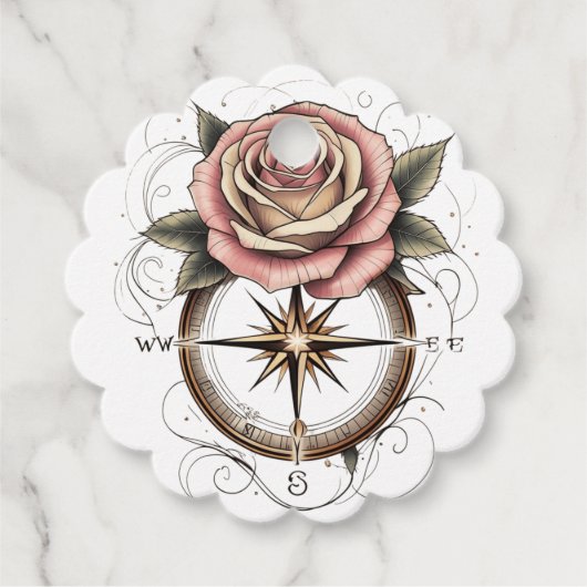 Roos Compass Tattoo-geïnspireerd ontwerp Bedankjes Labels (Voorkant)