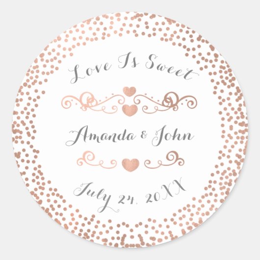 Roos Confetti White Save the Date Love is Sweet Ronde Sticker (Voorkant)