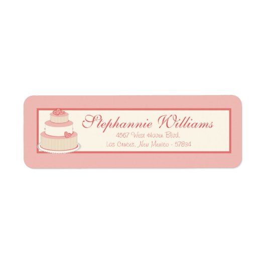Roos/Creme Bruiloft Cake retour adres label (Voorkant)