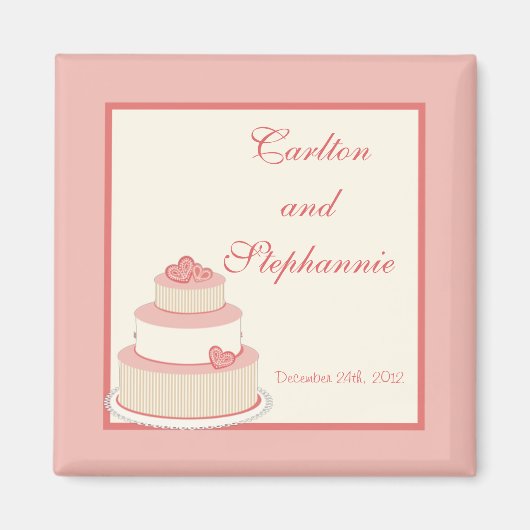 Roos/Creme Bruiloft Taart Magneet Favor (Voorkant)