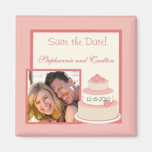 Roos/Crème Trouwkaart Magneten (Voorkant)