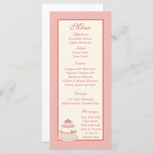 Roos/Creme Trouwtaart Menu Labels (Voorkant / Achterkant)