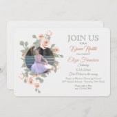 Roos Crescent Photo Invitation Kaart (Voorkant / Achterkant)