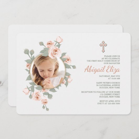 Roos Crescent Photo Invitation Kaart (Voorkant / Achterkant)