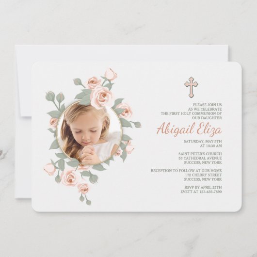 Roos Crescent Photo Invitation Kaart (Voorkant)