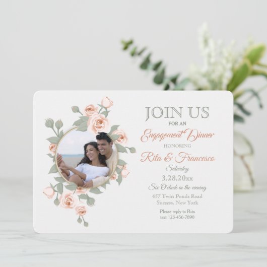 Roos Crescent Photo Invitation Kaart (Staand voorkant)